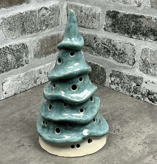 rippled tree votive, stoneware