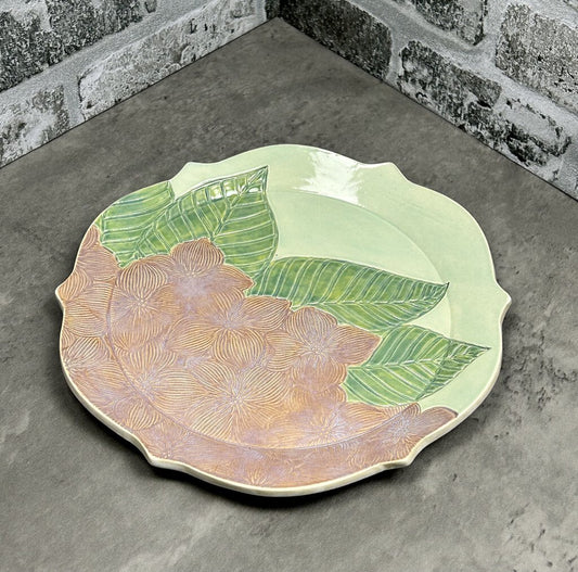 hydrangea-textured platter, stoneware