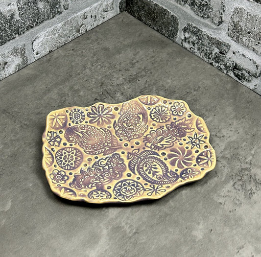 stamped organic-egded trinket dish, stoneware