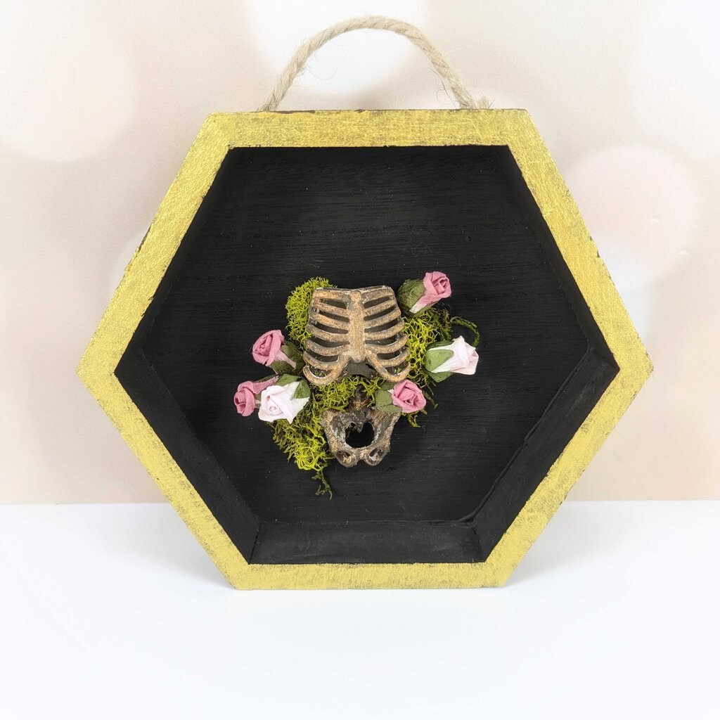 Floral Skeleton Hexagon Hanging Wall Decor