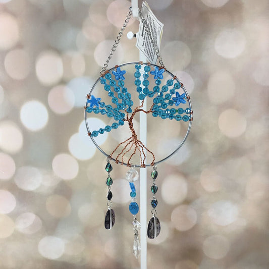 Suncatcher Tree of life Aqua copper /crystal