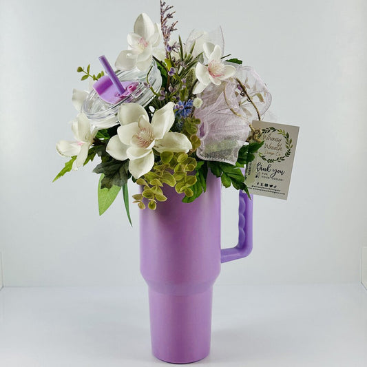 Tumbler Arrangement - Lilac with White Orchids