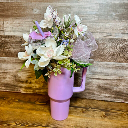 40oz Tumbler with Removable Floral Arrangement Topper, Easter Gift Idea for Teen, Co-Worker, Mom, Bridal Shower, Insulated Cup Gift Idea