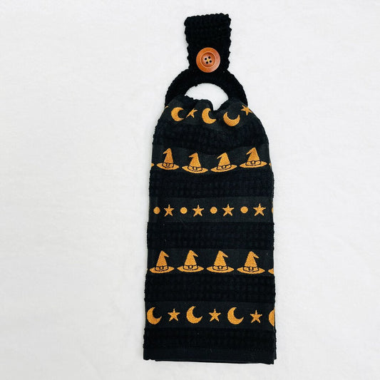 Hanging Towel Set - Black with Witch Hats