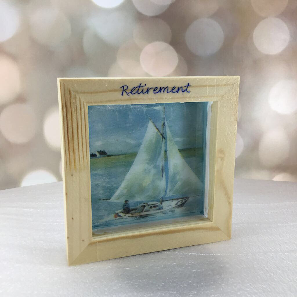 Sailboat Retirement tabletop framed art 5x5