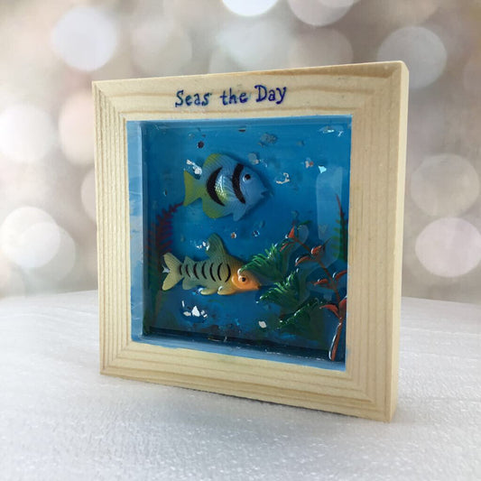 FISH tank tabletop framed art Seas the Day