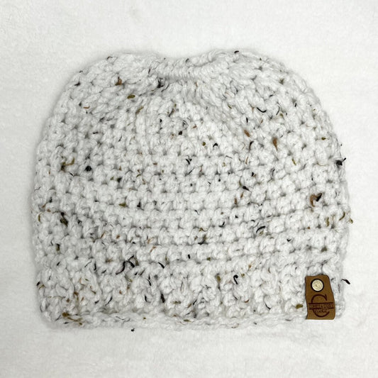 Messy Bun Hat - Tweed White