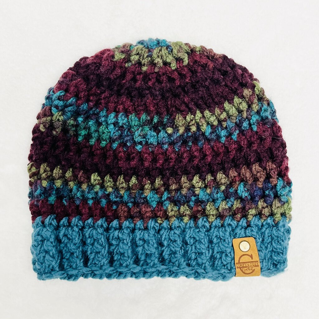 Beanie Hat - Mulberry Bush w. Teal Brim