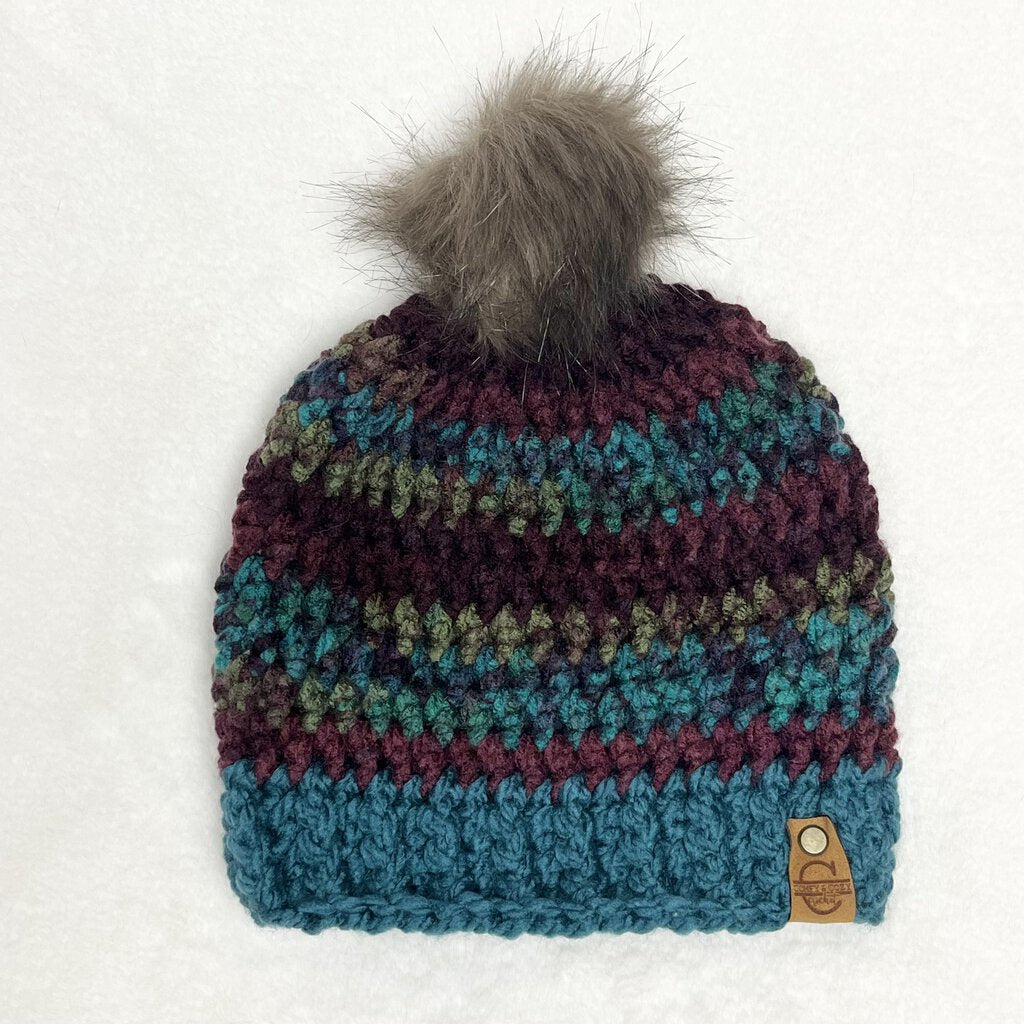 Pom Pom Hat - Mulberry Bush w. Teal Brim