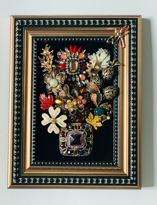 EARTHY FALL FLOWER arrangement w/ all VTG JEWELRY