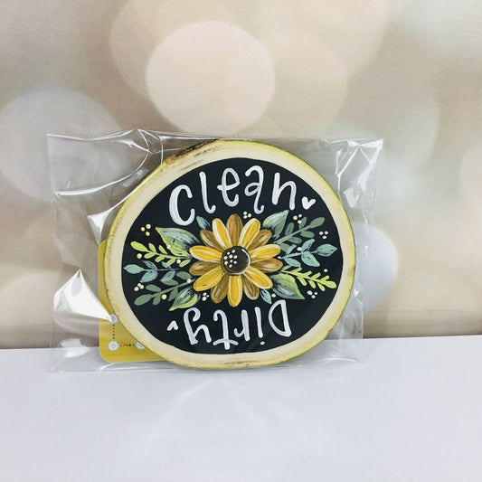 Clean and Dirty Sunflower Dishwasher Wood Magnet