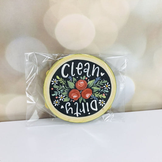 Clean and Dirty Red Floral Dishwasher Magnet