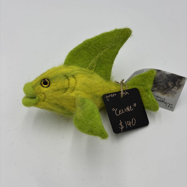 NEEDLE FELTED GREEN/YELLOW FISH CELINE