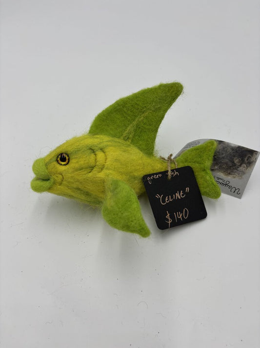 NEEDLE FELTED GREEN/YELLOW FISH CELINE