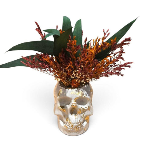 Concrete Skull with Flowers