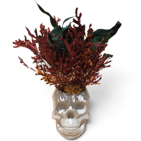 Concrete Skull with Flowers