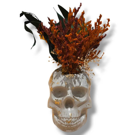 Concrete Skull with Flowers
