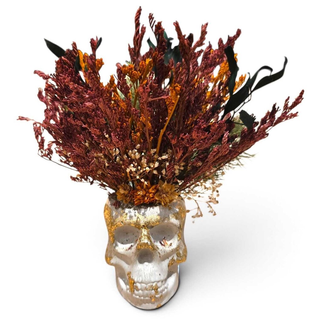 Mini Concrete Skull with Flowers