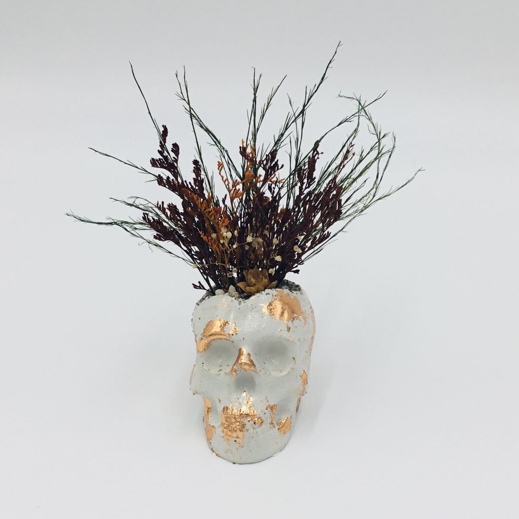 Mini Concrete Skull with Flowers