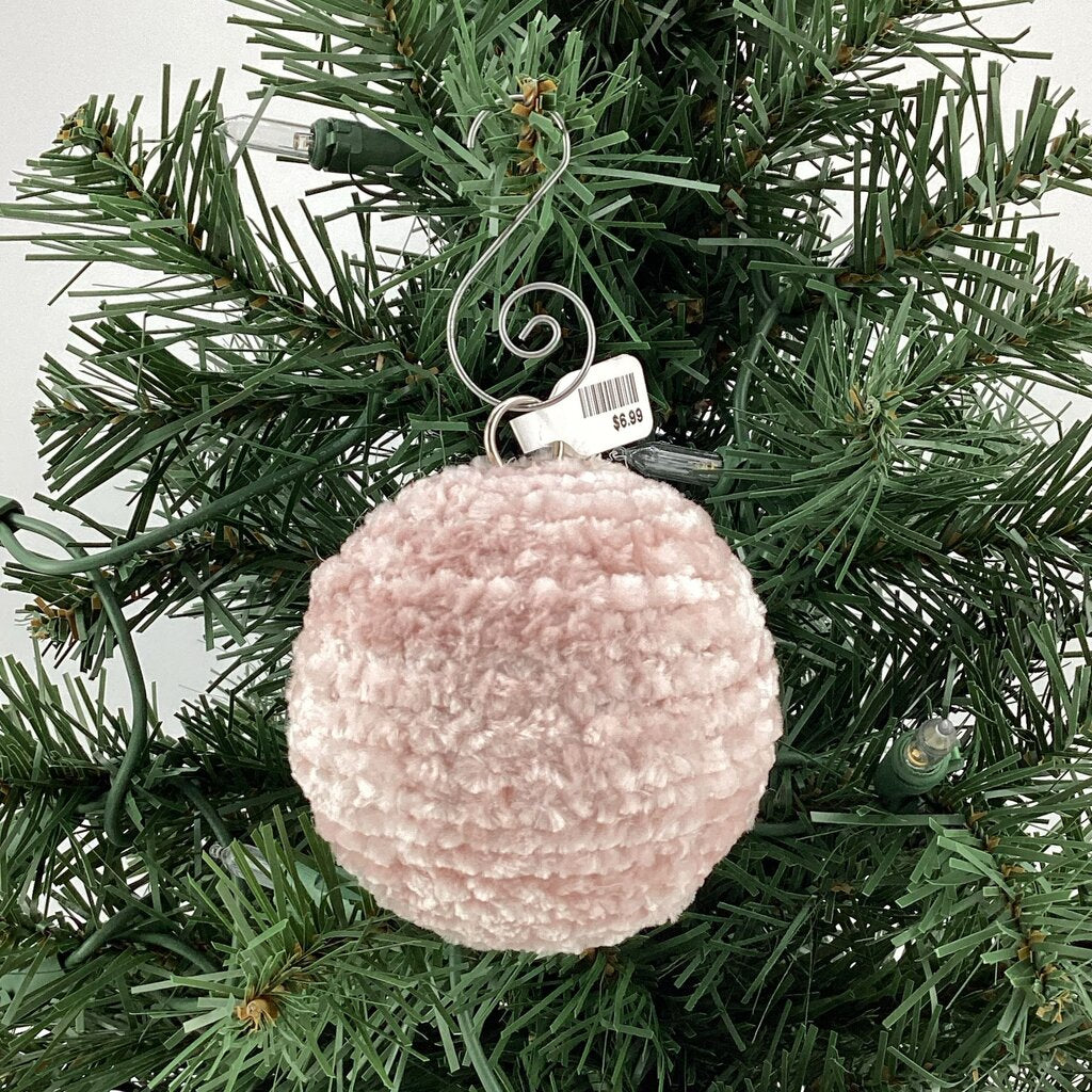 Shatterproof christmas ornament crocheted light pink velvet