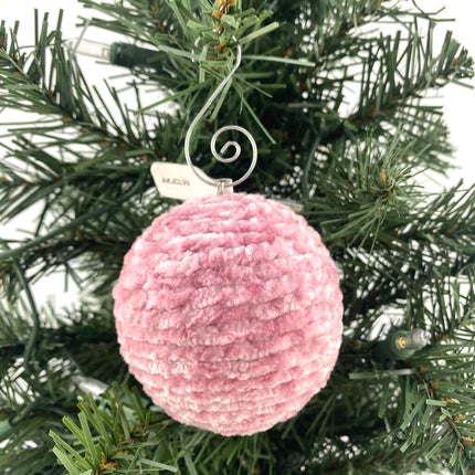 Shatterproof christmas ornament crocheted pink velvet