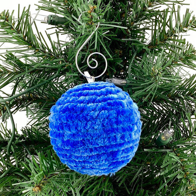 Shatterproof christmas ornament crocheted bright blue velvet
