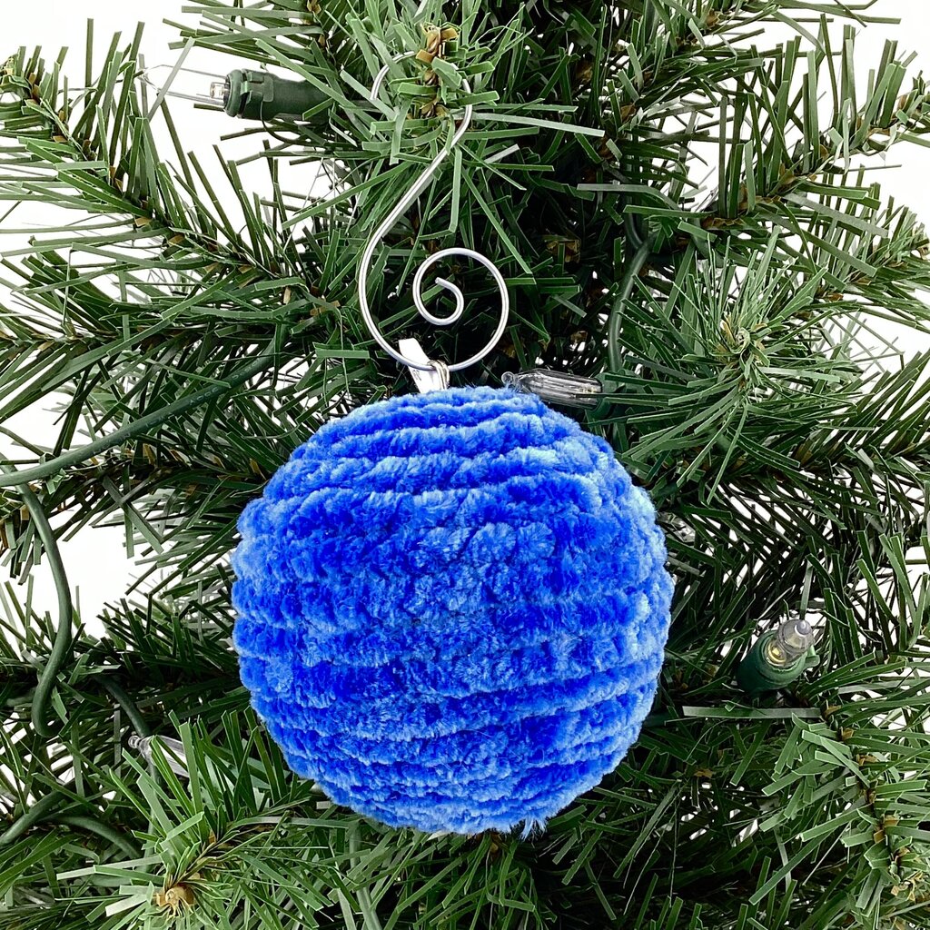 Shatterproof christmas ornament crocheted bright blue velvet