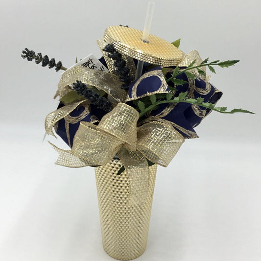 Straw Cup, Gold Diamond w/Dark Blue