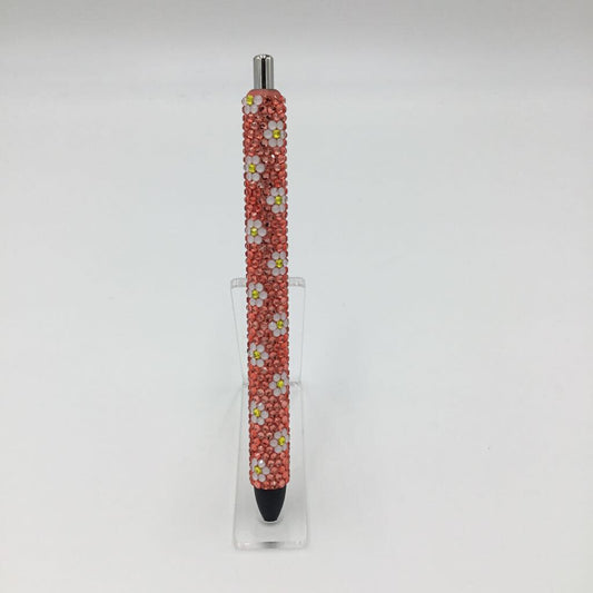 Coral Daisy Full Rhinestone Pen