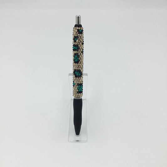 Peacock Leopard Print Grip Rhinestone Pen