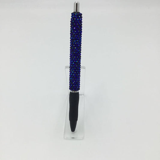 Black/Blue Metallic Grip Rhinestone Pen