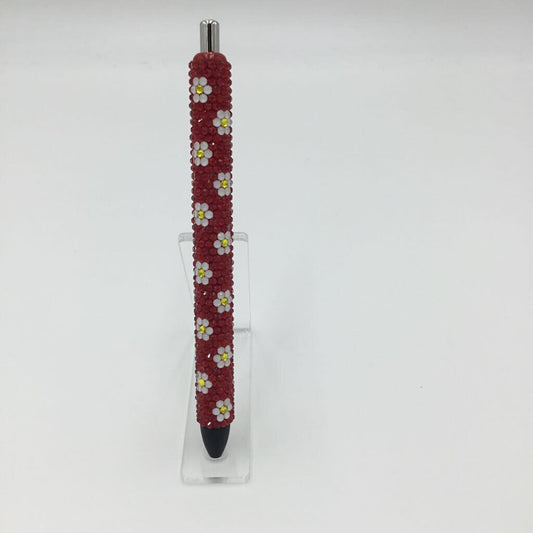 Mocha Red Daisy Full Rhinestone Pen