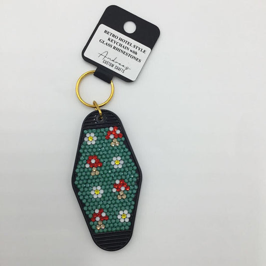 Mushroom & Daisy Rhinestone Retro Keychain