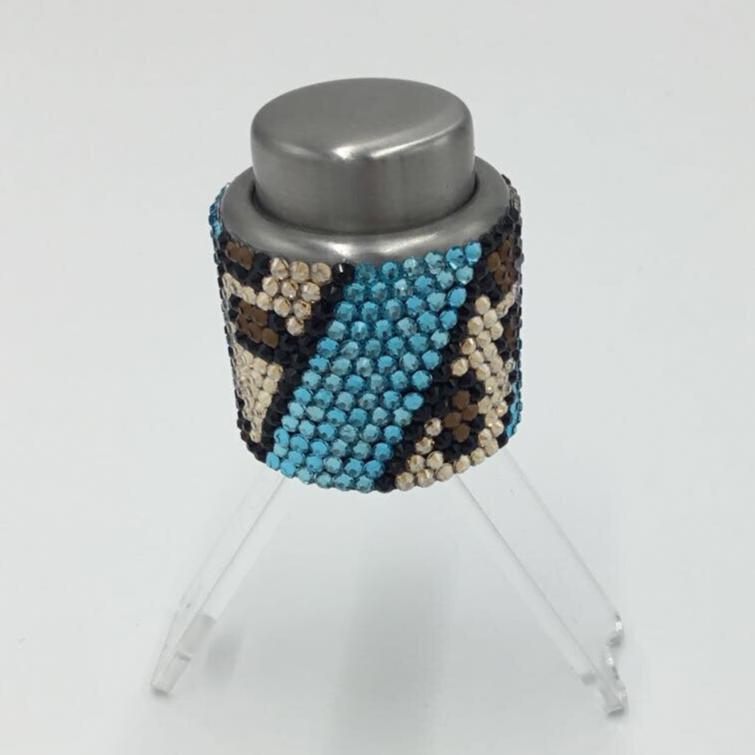 Aqua Swirl Leopard Rhinestoned Stainless Steel Wine Stopper