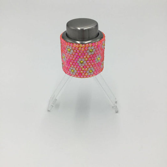 Coral Daisy Rhinestoned Stainless Steel Wine Stopper