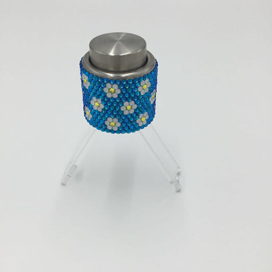 Capri Blue Daisy Rhinestoned Stainless Steel Wine Stopper