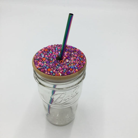 Florida Sunset Rhinestone 16oz Mason Jar Tumbler Wide Mouth