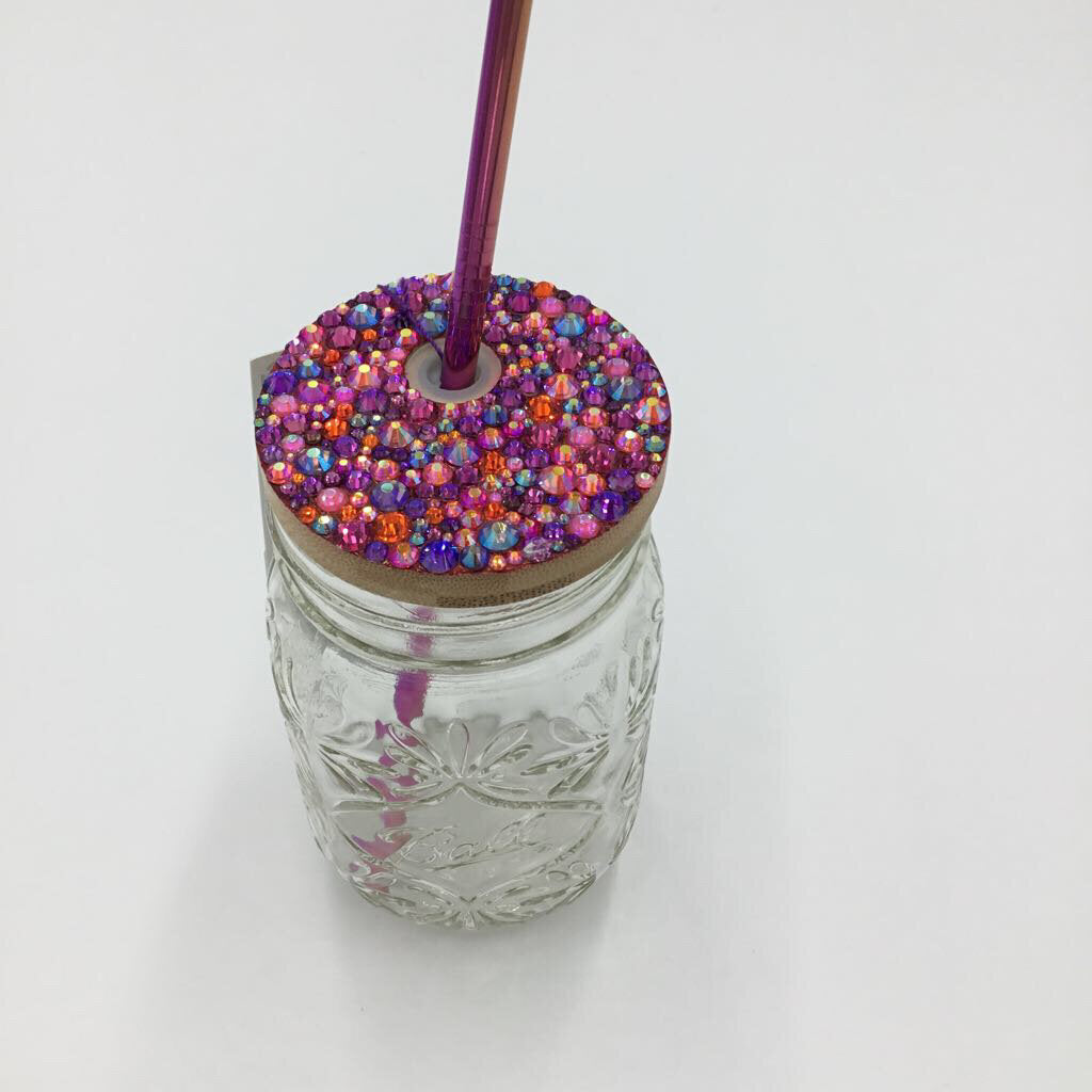 Florida Sunset Rhinestone 16oz Mason Jar Tumbler Regular Mouth