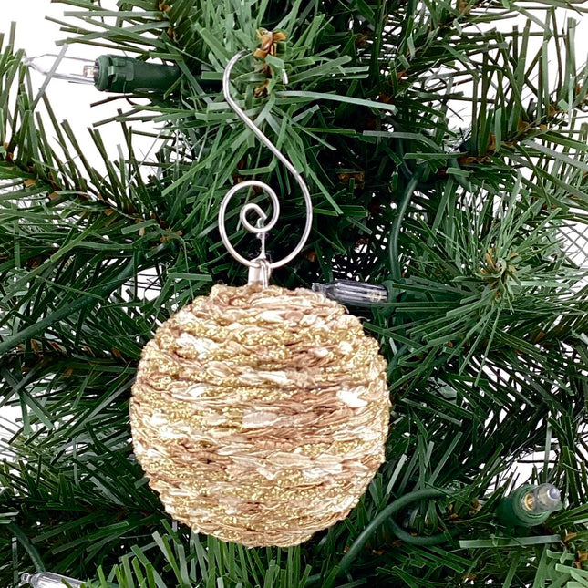 mini ornament crocheted gold and ivory sparkle