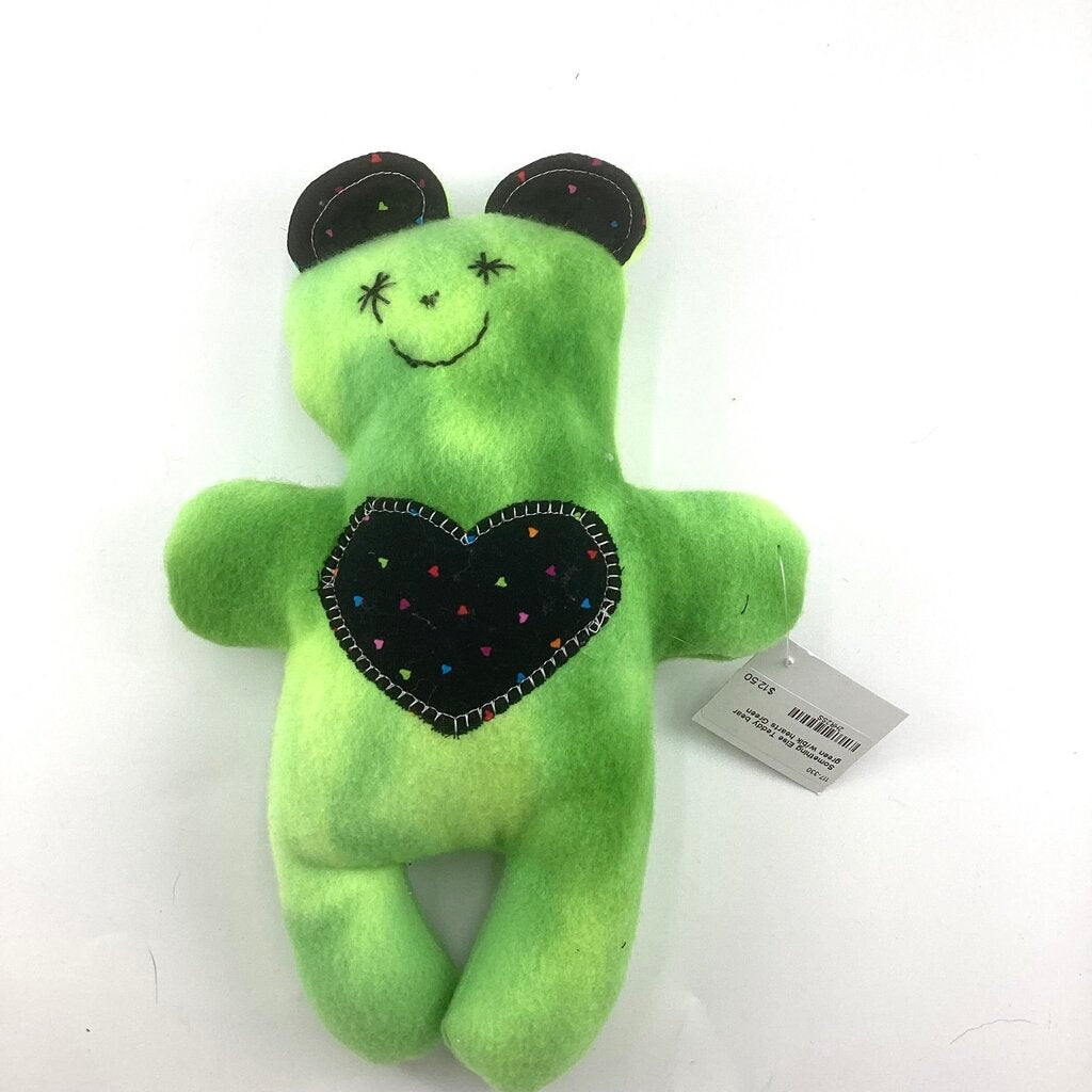 Teddy bear green w/blk hearts