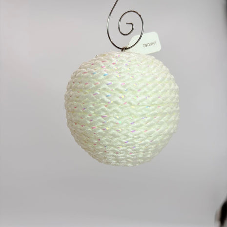 Shatterproof Christmas ornament irridescent macrame