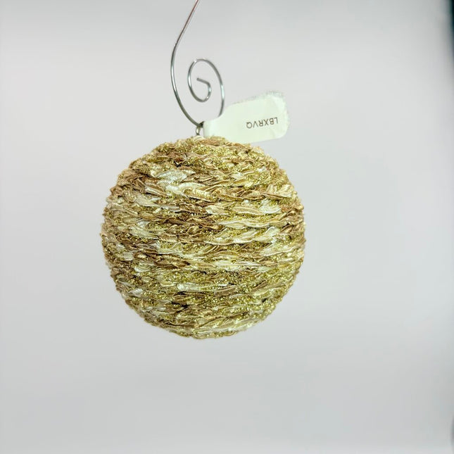 Shatterproof Christmas ornament gold and cream sparkle crochet