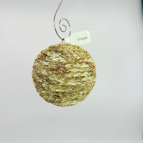 Shatterproof Christmas ornament gold and cream sparkle crochet