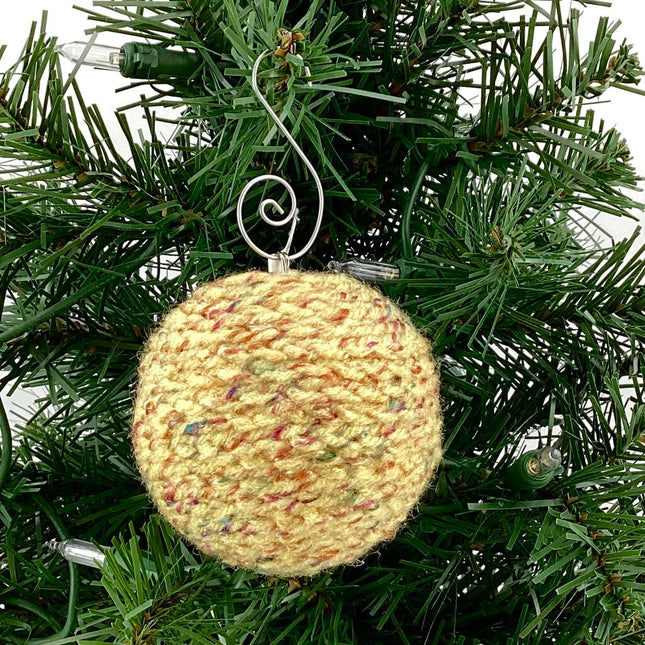 Shatterproof Christmas ornament crochet yellow rainbow