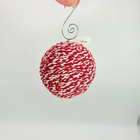 Shatterproof Christmas ornament crochet red and white twine