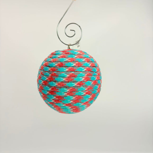 Shatterproof Christmas ornament red and aqua paracord
