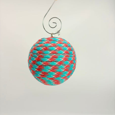 Shatterproof Christmas ornament red and aqua paracord
