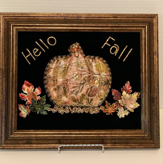 HELLO FALL PUMPKIN w/ LEAVES 8X10 frame