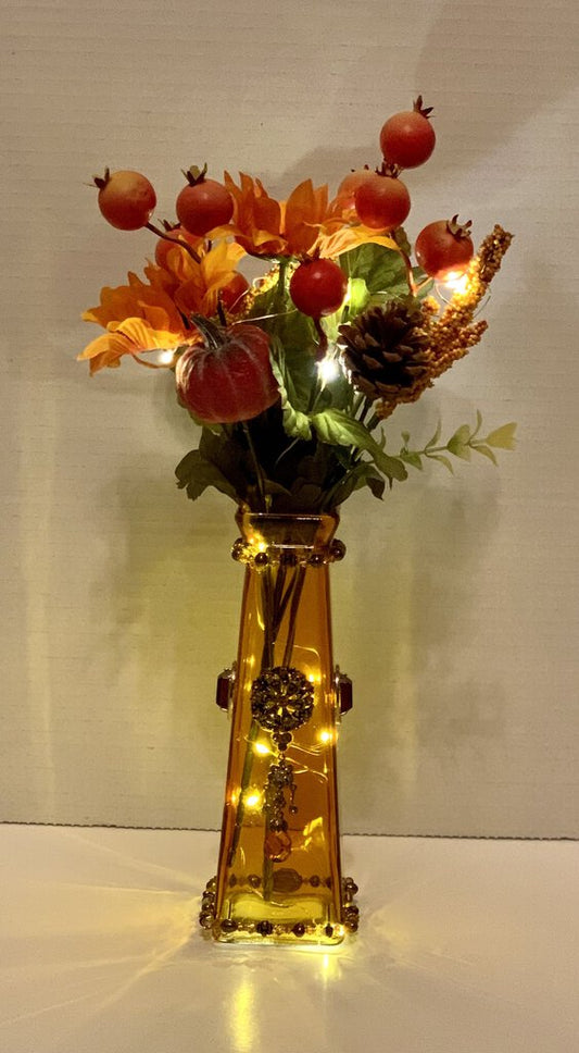 ORANGE GLASS VASE, vtg jewelry, lights & flowers