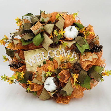Wreath, Welcome White Pumpkin DM